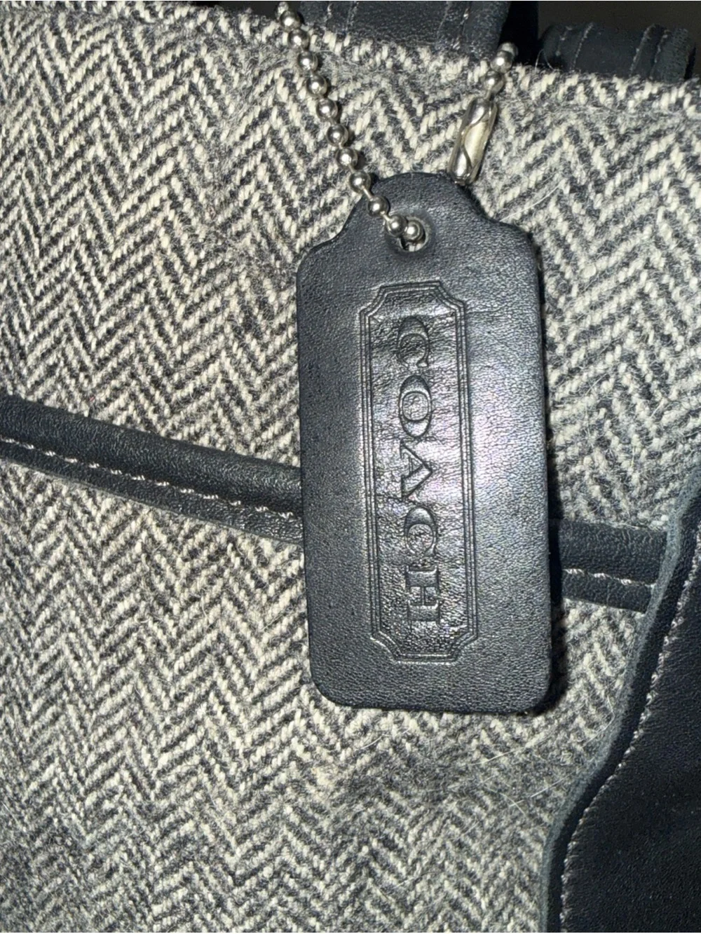 Coach Bleeker Leather-Trim Herringbone Tote Bag - Black & Gray